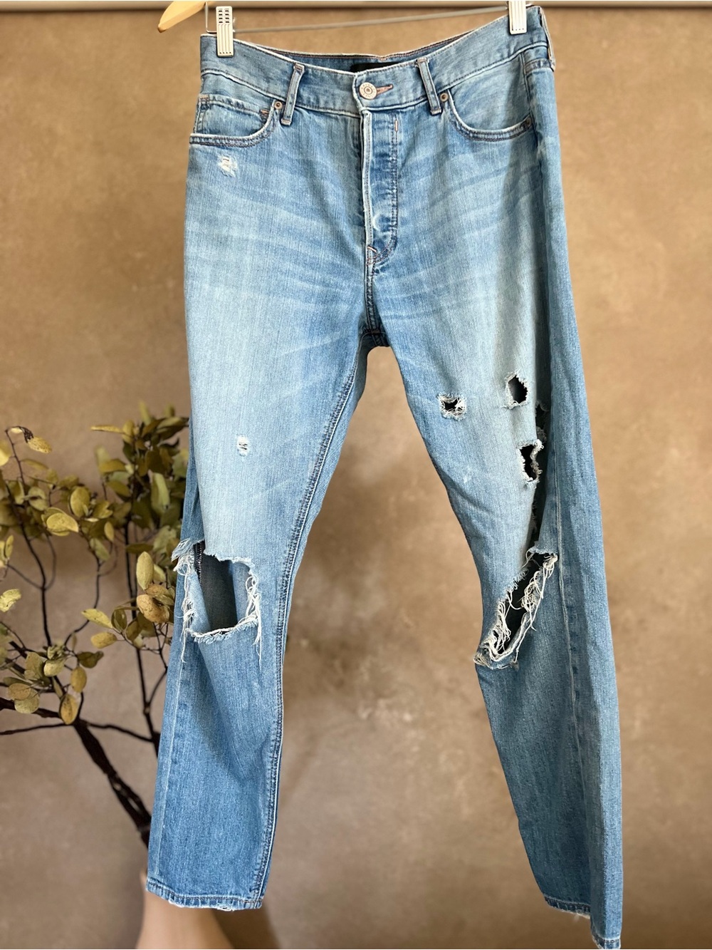 Light Blue Distressed Women’s Baggy Relaxed Fit Button Fly Boyfriend Jeans